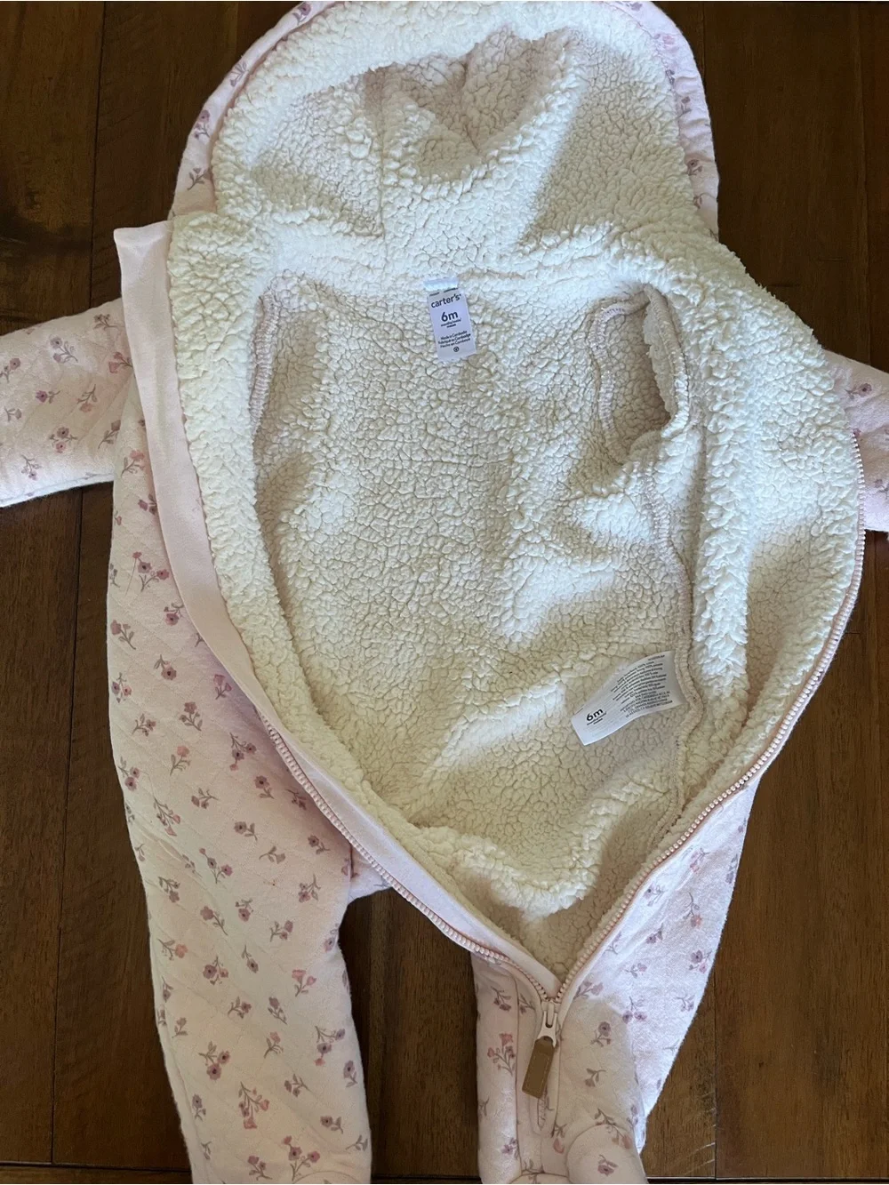 Carter’s Baby Girl Pink Floral Sherpa-Lined Hooded Jumpsuit